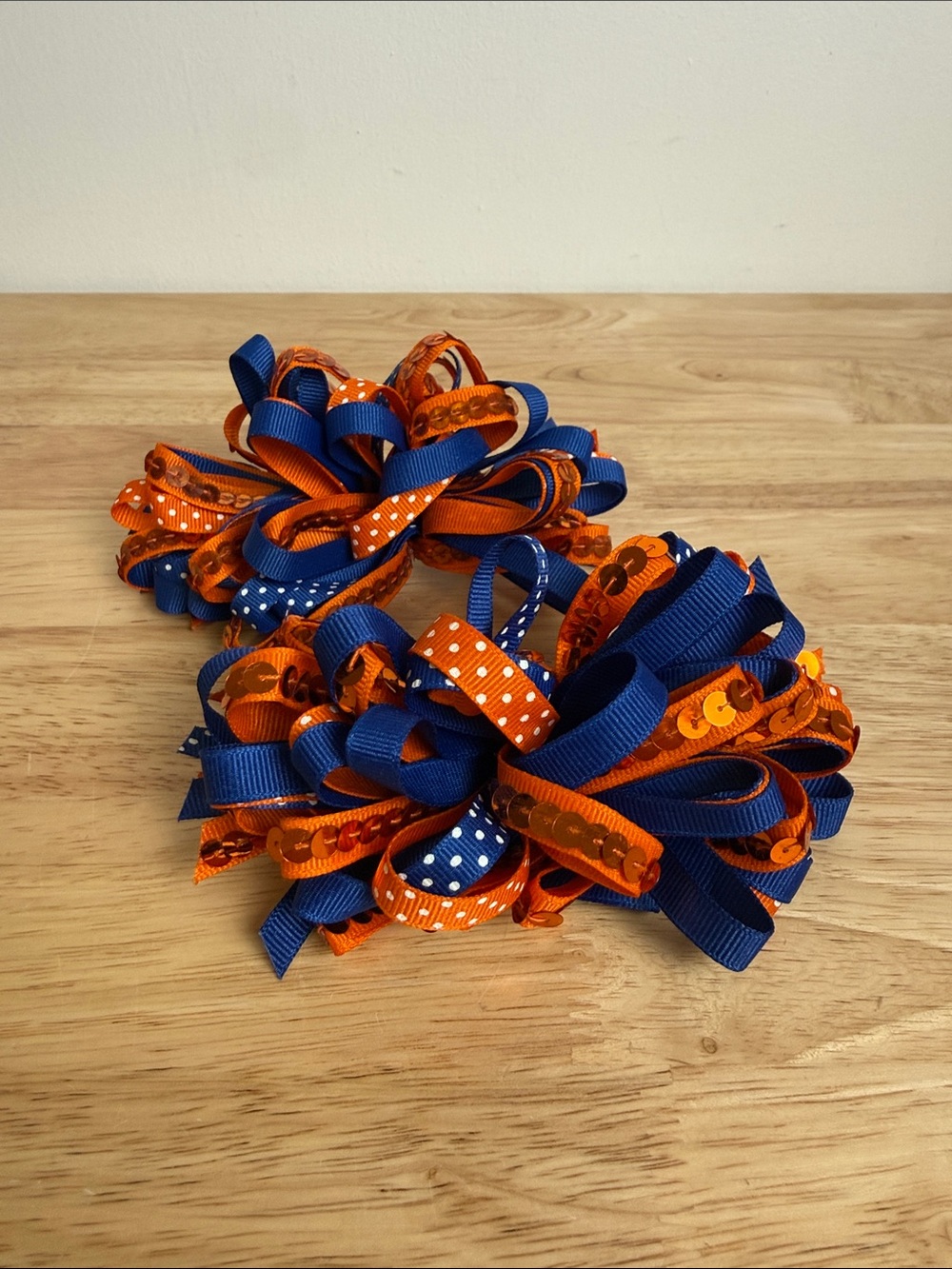 Blue & Orange Ribbon Hair Bows